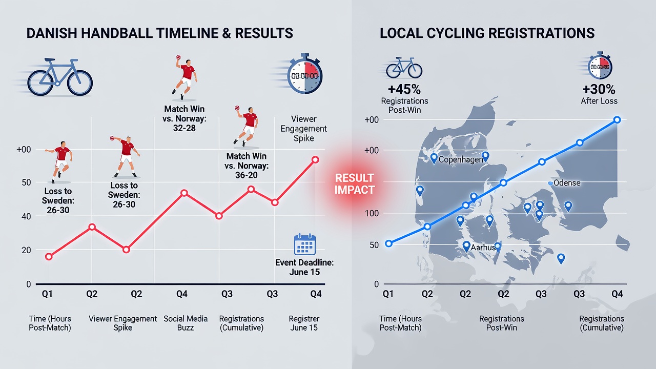 Graf over registreringer til cykelarrangementer efter håndboldresultater