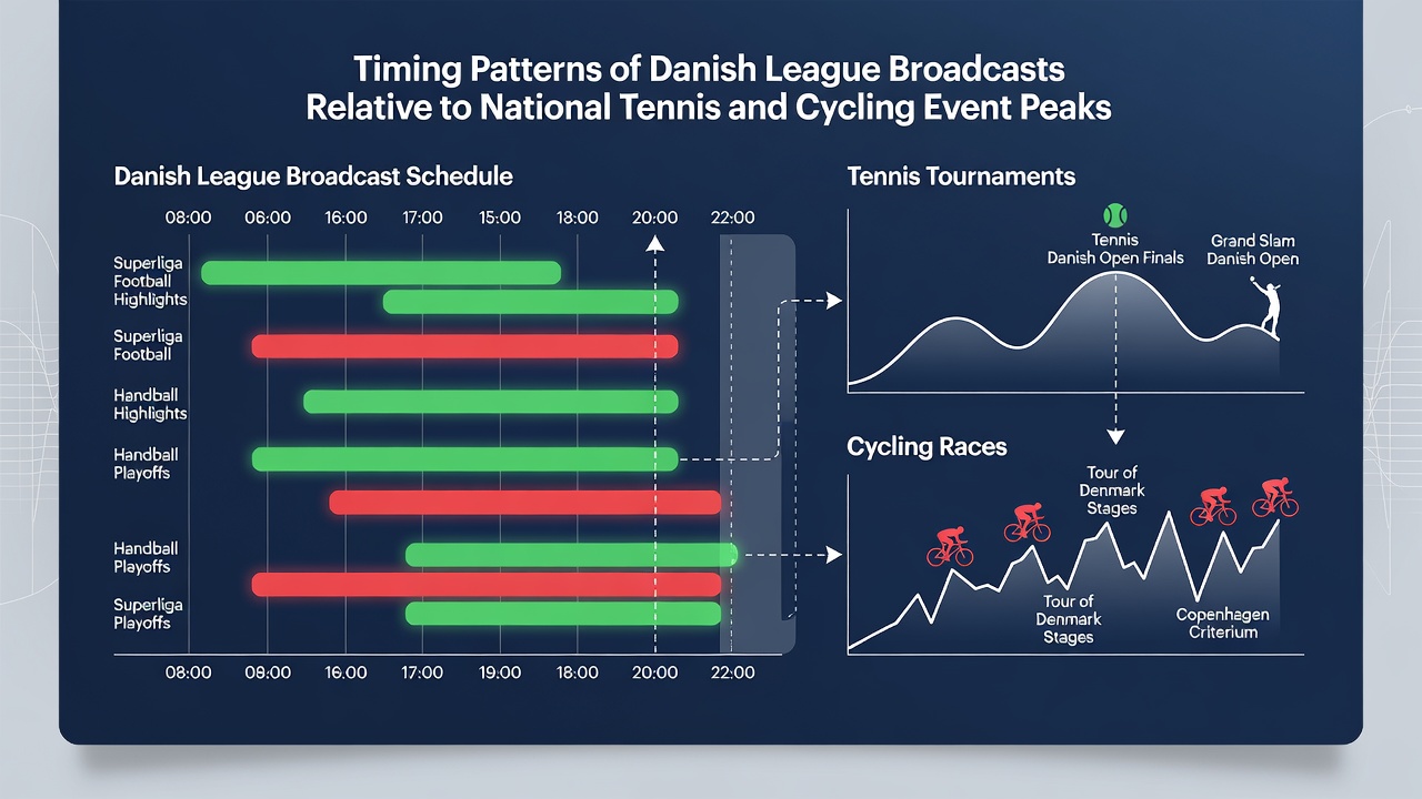 Kort over timing-overlap mellem danske sportsudsendelser og cykel- samt tennisbegivenheder i 2025-sæsonen